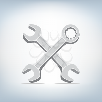The spanner and wrench icon on light mesh background, tool symbol