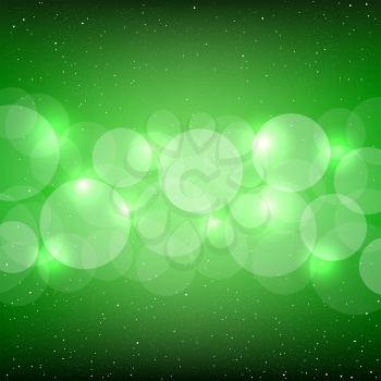 Green bokeh background with shine circles. Christmas and New Year backdrop