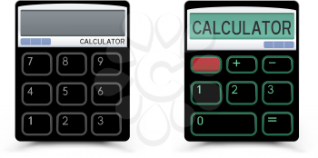 Turn on and off black calculator icon with shadow on white background. Modern count tool