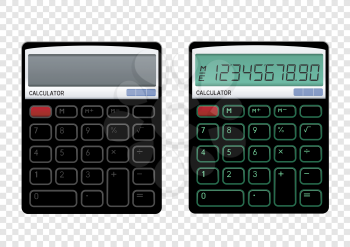 Turn on and off black calculator on transparent background. Modern count tool