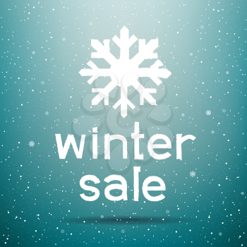 Christmas winter sale text message and falling snow. Snowflake decoration design template