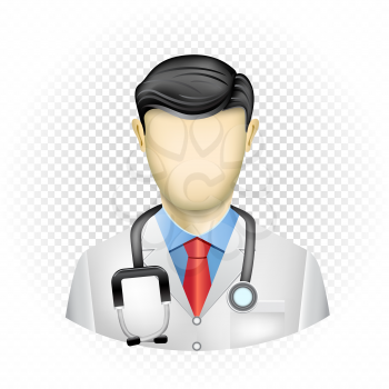 Human template doctor with stethoscope and no face isolated on transparent background. Easy to insert any face from photo or draw emotion. Oval medical user icon for social networks
