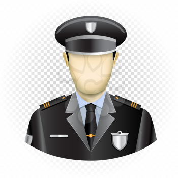 Human template policeman with no face isolated on transparent background. Easy to insert any face from photo or draw emotion. Oval police user icon for social networks
