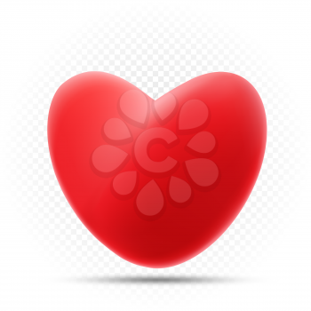 Red heart with shadow on white transparent background