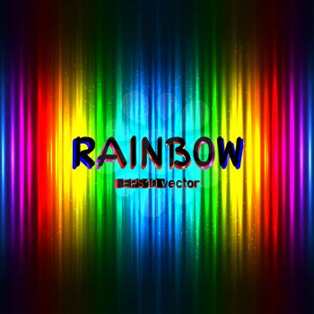 Rainbow striped color lights template backdrop with text message. Natural radiance iridescent vector illustration dark background
