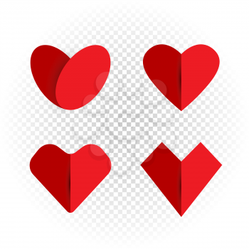 Paper like love heart set on transparent background. Origami hearts colletion. Romantic Valentine day sign synbol icon