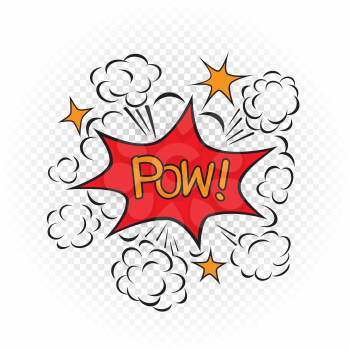 Pow explode cartoon illustration on transparent white background. Comic book explosion sign symbol