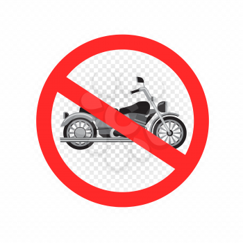 No chopper motorcycle noise sign icon. Forbidden motorbike red round signage on white transparent background