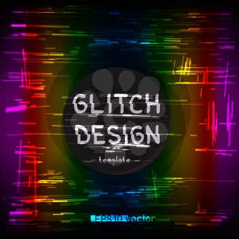 Rainbow distortion multicolor glitch design light circle template background. Colorful glitched striped random lines technology set collection