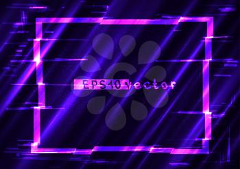 Glitch blue purple and pink rectangle light shape template. Abstract glitched vector frame design backdrop