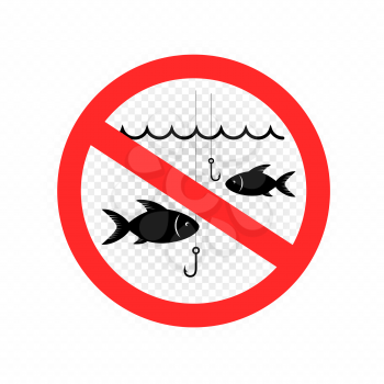 Fishing is prohibited sign icon on white transparent background. No fish symbol
