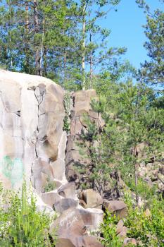 Basalt rock columns in nature. Beautiful stone landscape