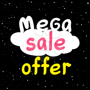 Mega sale discount offer text on black hight snowy background. Winter shopping promotion sign and snow falling