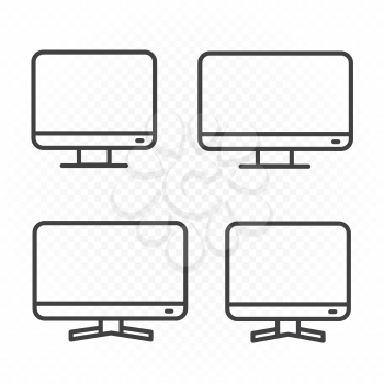 Computer monitors line icon set on white transparent background. Outline design of wide and square PC monitor