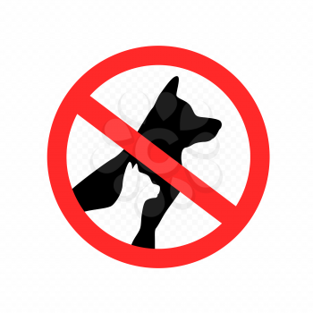 Do not enter with cats and dogs symbol on white transparent background. Cat and dog animal prohibition sign