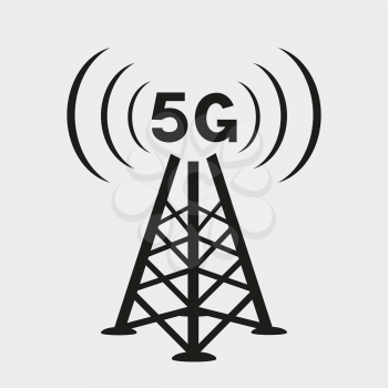 5g antenna tower icon isolated on gray background. Modern comunication sign symbol