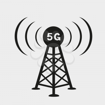 5g communication antenna icon isolated on gray background. Modern communicate tower sign symbol