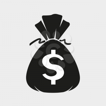 Money bag sign symbol icon on gray background. Moneybag Dollar black sticker