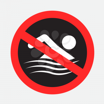 Swimming forbidden sign dark sticker isolated on gray background. No swim sticker design. Shark bite danger