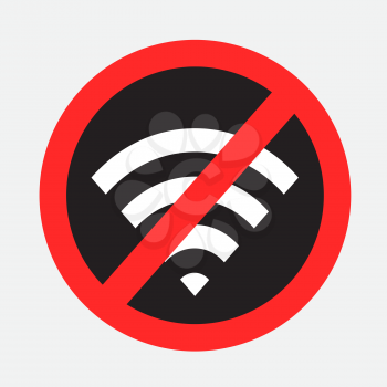 WIFI signal forbidden symbol dark sticker isolated on gray background. No wireless wi-fi network sticker design