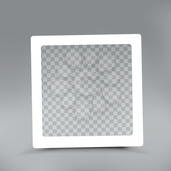 Square photo frame template on gray background. Holiday celebration white photography frame shape with rounded corners. Empty picture snapshot mockup