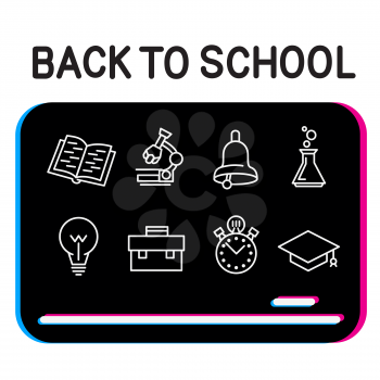 Back to school education icon on blackboard. Electronic learning sign symbol
