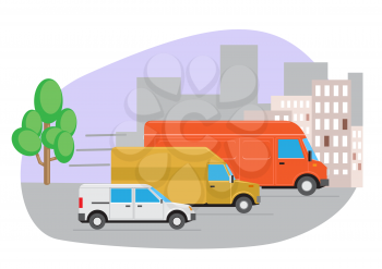 Vector illustration of freight transportation. Delivery flat design clipart. Car auto shipping service