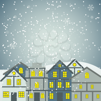 Abstract beauty Christmas and New Year Background with Little Town. Vector Illustration EPS10