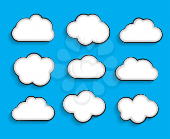 Set of Flat Cloud Shaped Frames with Long Shadows Vector Illustration EPS10