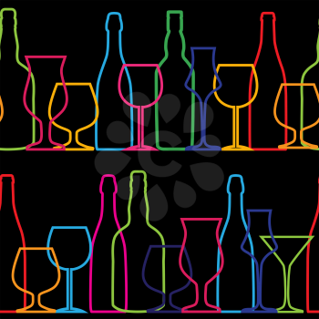 Vector Illustration of Silhouette Alcohol Bottle Seamless Pattern Background EPS10