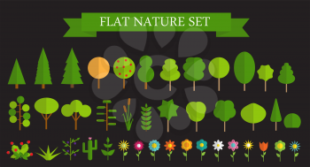 Paper Trendy Flat Trees and Flowers Set Vector Illustration EPS10
