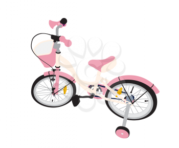 Pink Children Bicycle. Isolated on White Background.