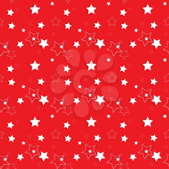 White Stars on a Red Background. Seamless Pattern. Vector Illustration. EPS10