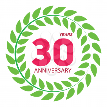Template Logo 30 Anniversary in Laurel Wreath Vector Illustration EPS10