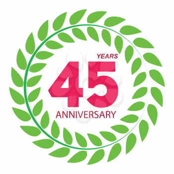 Template Logo 45 Anniversary in Laurel Wreath Vector Illustration EPS10