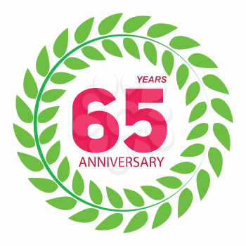Template Logo 65 Anniversary in Laurel Wreath Vector Illustration EPS10