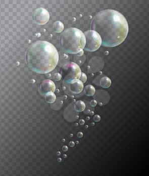 Transparent Bubbles on Black Background. Vector Illustration