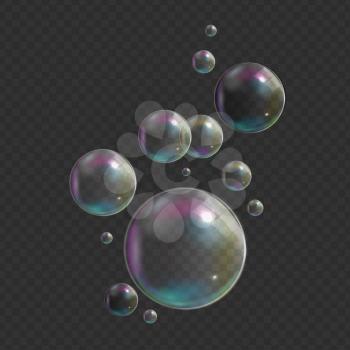 Transparent Bubbles on Dark Background. Vector Illustration. EPS10