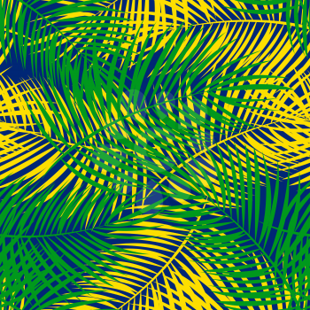 Seamless pattern. The leaves of palm trees with the inscription in 2016 of color flag of Brazil. Vector Illustration. EPS10