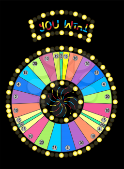 Colour Wheel of Fortune, Game Jackpot on Black Background. Vector Illustration. EPS10