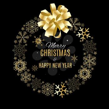 Merry Christmas and New Year Gold Glossy Background. Vector Illustration EPS10