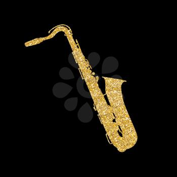 Gold Musical Instrument Saxophone that Plays Jazz Music Direction. Vector Illustration. EPS10