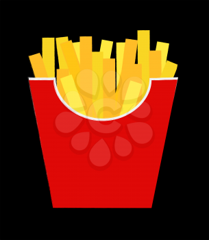 Fast Food Fried French Gold Fries Potatoes in Paper Wrapper Isolated on Black Background. Vector illustration  EPS10
