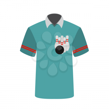 Blue T-shirt Player with the image of bowling skittles and ball. Vector Illustration. EPS10