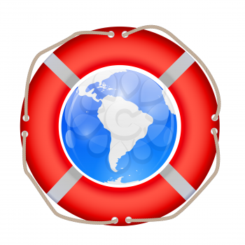 Globe in Lifebuoy. Vector Illustration.