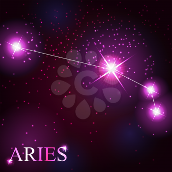 vector of the aries zodiac sign of the beautiful bright stars on the background of cosmic sky