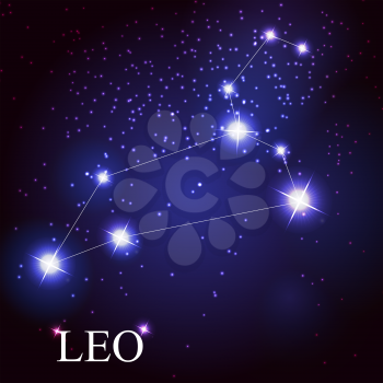 vector of the leo zodiac sign of the beautiful bright stars on the background of cosmic sky