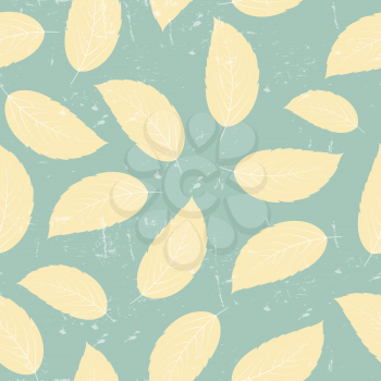 Grunge Retro Leaves Seamless Pattern Background Vector Illustration