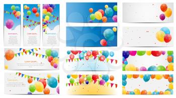 Color Glossy Balloons Card Mega Set Vector Illustration.