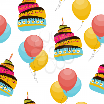 Cake and Balloons Holiday Seamless Pattern Background Vector Illustration